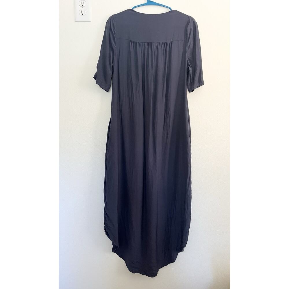 Go By Go Silk Washable Silk Maxi Dress Fabric Buttons Pockets Navy Blue, Size S - Picture 2 of 12